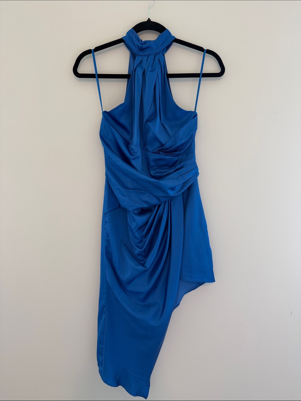 Do+Be Elegant Blue Halter Draped Evening Dress